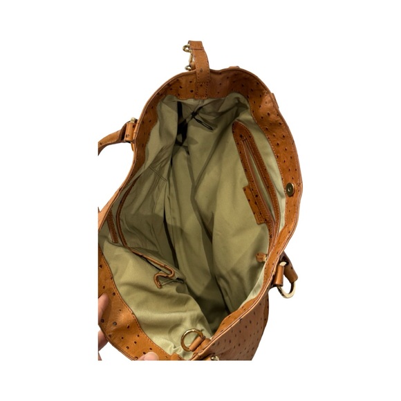 Vintage GILI ostrich leather extra large shoulder or tote bag - embossed tan - Picture 7 of 11